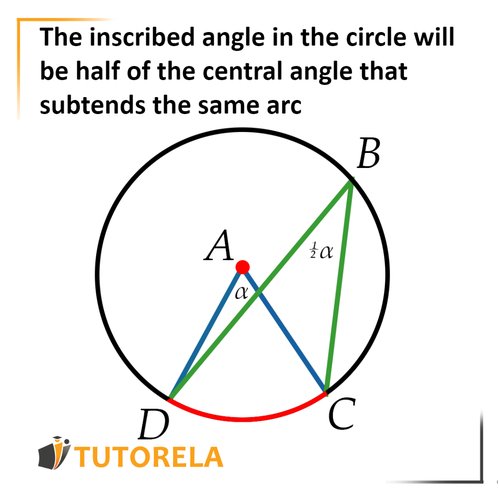 A7 - The inscribed angle in the circle will be half of the central angle that leans on the same arc