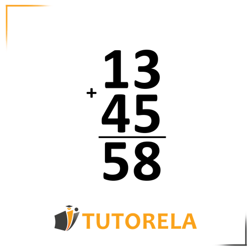 A vertical addition problem showing "13 + 45" with the answer "58" written below the line. The numbers are bold and black, representing a clear mathematical calculation.