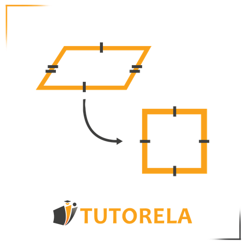 Transformation of a parallelogram into a square by equalizing all sides. The diagram illustrates a parallelogram with equal opposite sides being adjusted to form a square with four equal sides.