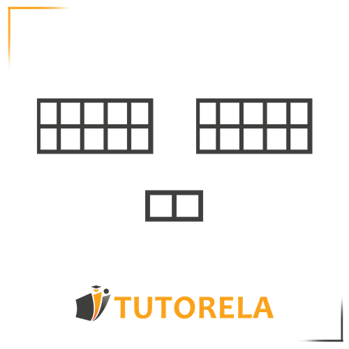 An image depicting two rectangular grids, each divided into 2 rows and 5 columns (10 cells total), and a smaller rectangular grid below them, divided into 1 row with 2 cells.