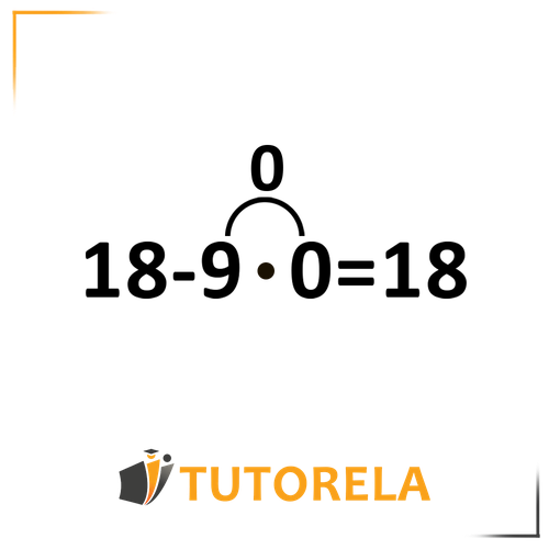 Illustration of the mathematical expression 18 - 9 ร 0 = 18. Demonstrates the importance of applying the order of operations, where multiplication is performed before subtraction.