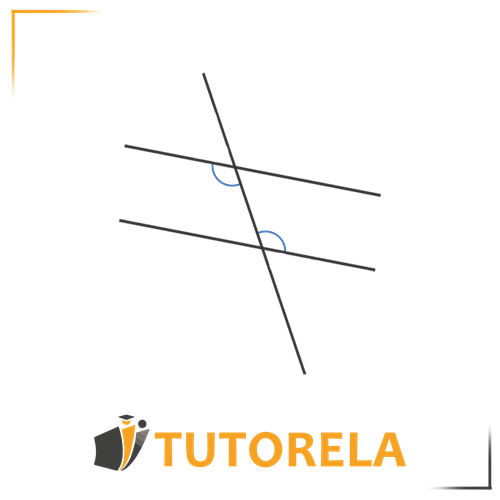 Diagram showing corresponding interior angles in geometry with marked arcs in blue and connecting lines, featuring a quadrilateral structure and labeled by Tutorela.