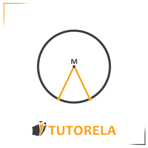 Mathematical diagram of a circle with two radii forming a sector. The center of the circle is labeled 'M,' and the highlighted orange lines represent the radii connecting the center to two points on the circumference. This illustration helps in understanding circle sectors and radius properties in geometry.
