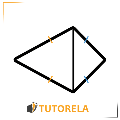 Geometric diagram of a kite featuring two overlapping triangles with highlighted segments in orange and blue, representing symmetry or proportional relationships for educational purposes. Includes Tutorela branding.