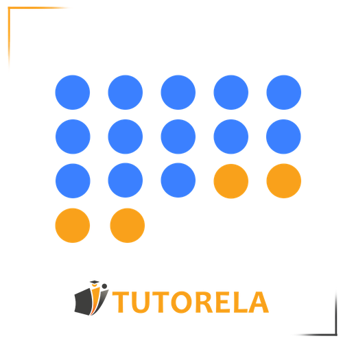 An arrangement of 15 blue dots and 5 orange dots, visually grouped to represent a total count or a mathematical operation like addition.