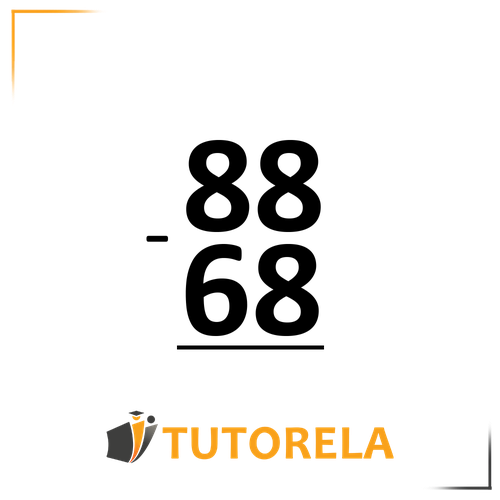 A subtraction problem displayed vertically. The number 88 is at the top, and 68 is below it, with a subtraction symbol to the left. The numbers are aligned by place value, with the result line underneath the numbers. The Tutorela logo is at the bottom of the image.
