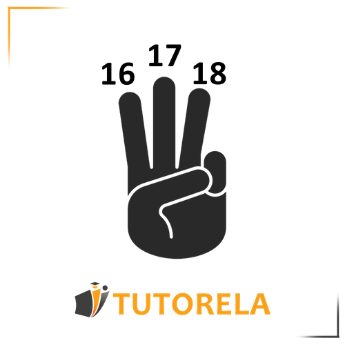 A black silhouette of a hand with three fingers raised. The numbers "16," "17," and "18" are labeled above the three raised fingers, representing sequential counting or an addition concept.