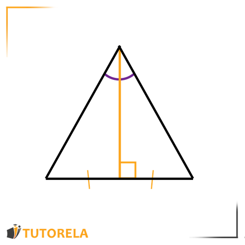 Diagram of an isosceles triangle with a median intersecting the base at a right angle. The median forms a perpendicular bisector, and the top angle is highlighted in purple.