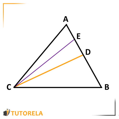 Diagram of a triangle with medians AD and CE drawn in orange and purple, intersecting at a single point inside the triangle. The vertices are labeled A, B, and C, while the midpoints of the sides are labeled D and E.
