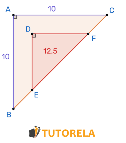 The area of the small triangle is 12.5 What is the length of the side?